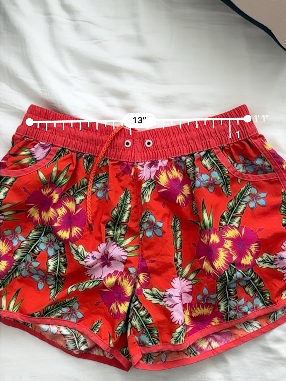 Women's Red Floral Swim Shorts Bottom Drawstring Elastic Waist 1XL (run small) - Picture 4 of 5
